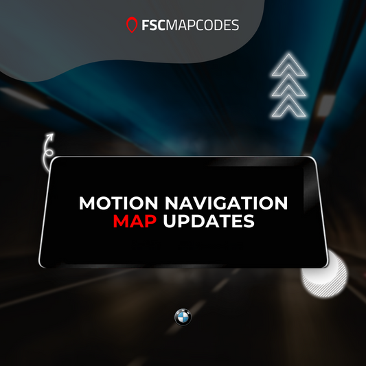 BMW motion navigation map updates with FSCMapCodes branding.