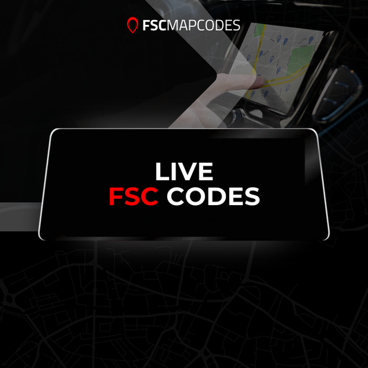BMW Car dashboard with a navigation screen displaying 'Live FSC Codes' and 'FSCMAPCODES' branding.