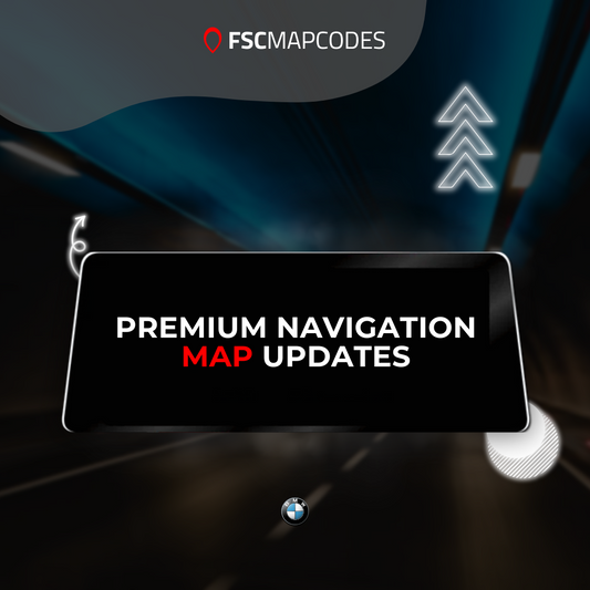 FSC Map Codes premium navigation map updates with a dark background and logo.